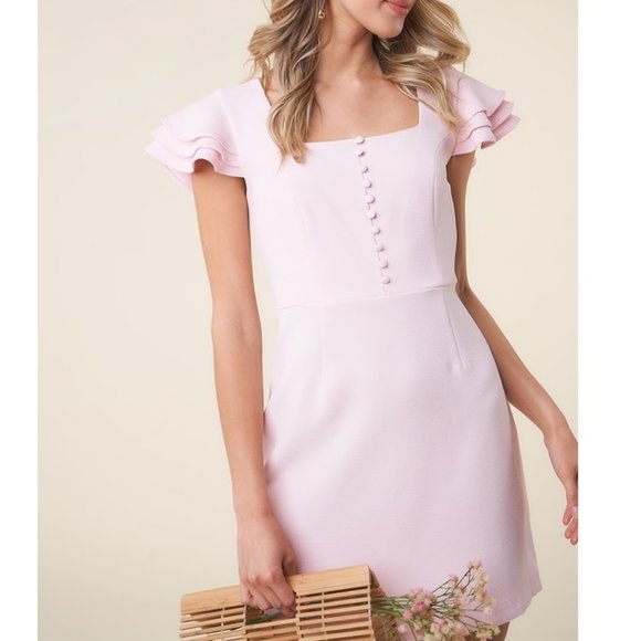 Button Front Dress Butterfly Sleeve - Blush - Picture 4 of 7